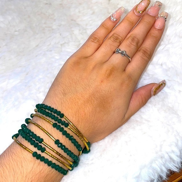 GREEN/GOLD BEADS‎ WRAP BRACELET/NECKLACE - Picture 3 of 8